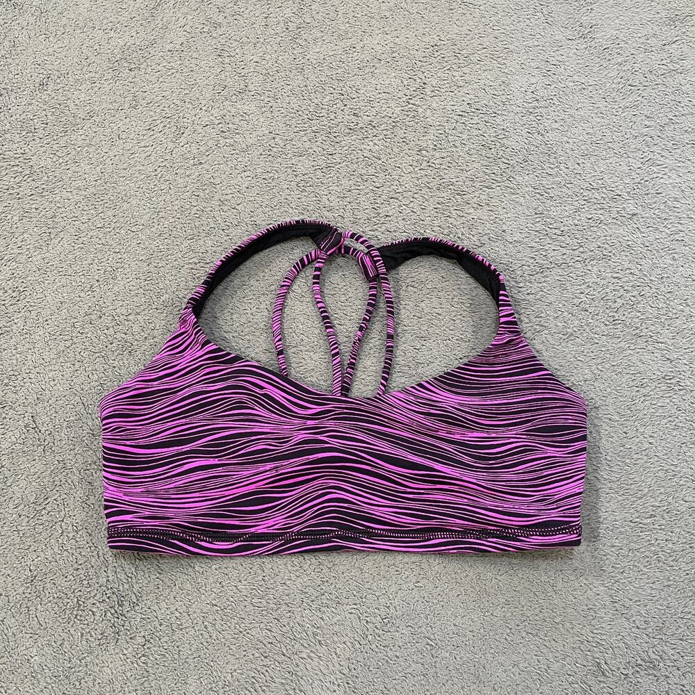 Lululemon Free To Be Wild Pink Black Wavy Strappy Yoga Sports Bra Women's Size 6